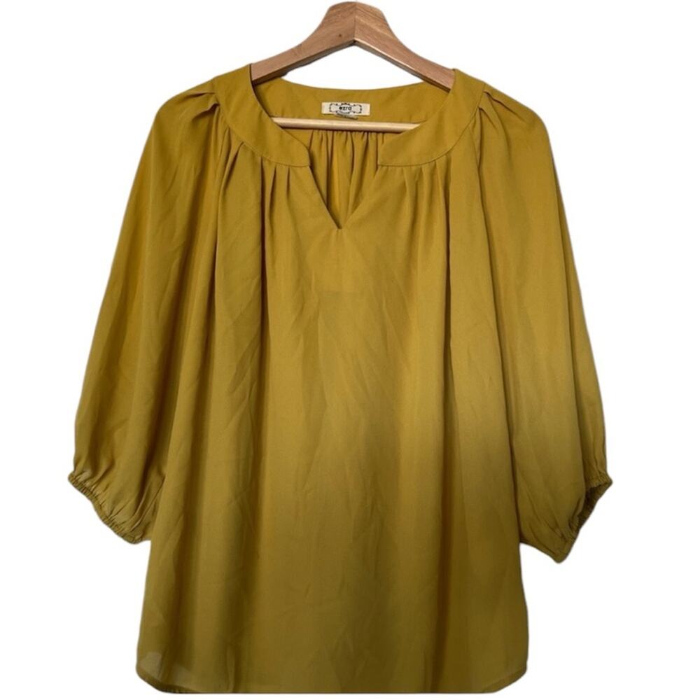 Ezra Boho Mustard Color 3/4 Sleeve Blouse Top Size Large